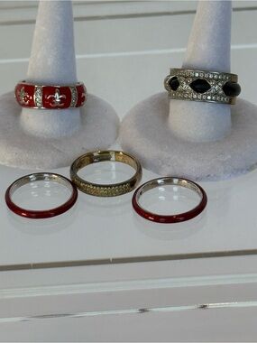Hildago Women's Red Enamel and Black Stone Fashion Ring Set